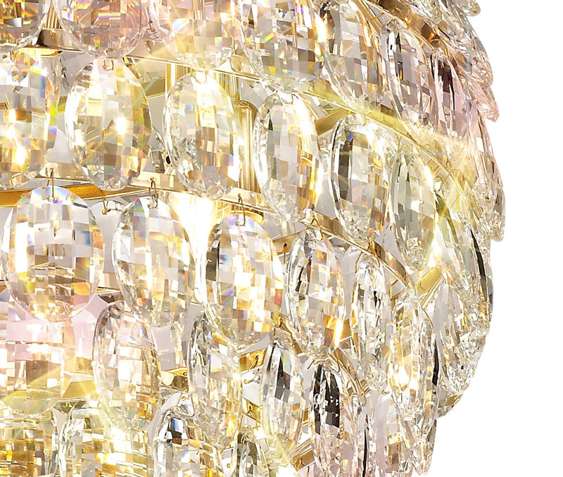Diyas Coniston Pendant, 9 Light E14, French Gold/Crystal Item Weight: 20kg • IL32805