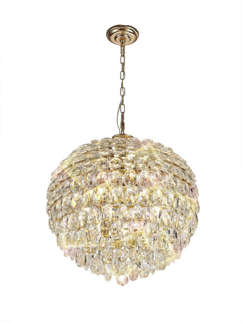 Diyas Coniston Pendant, 9 Light E14, French Gold/Crystal Item Weight: 20kg • IL32805