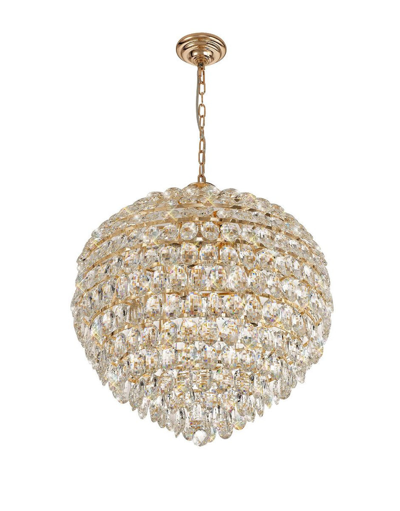 Diyas Coniston Pendant, 12 Light E14, French Gold/Crystal Item Weight: 20.4kg • IL32810