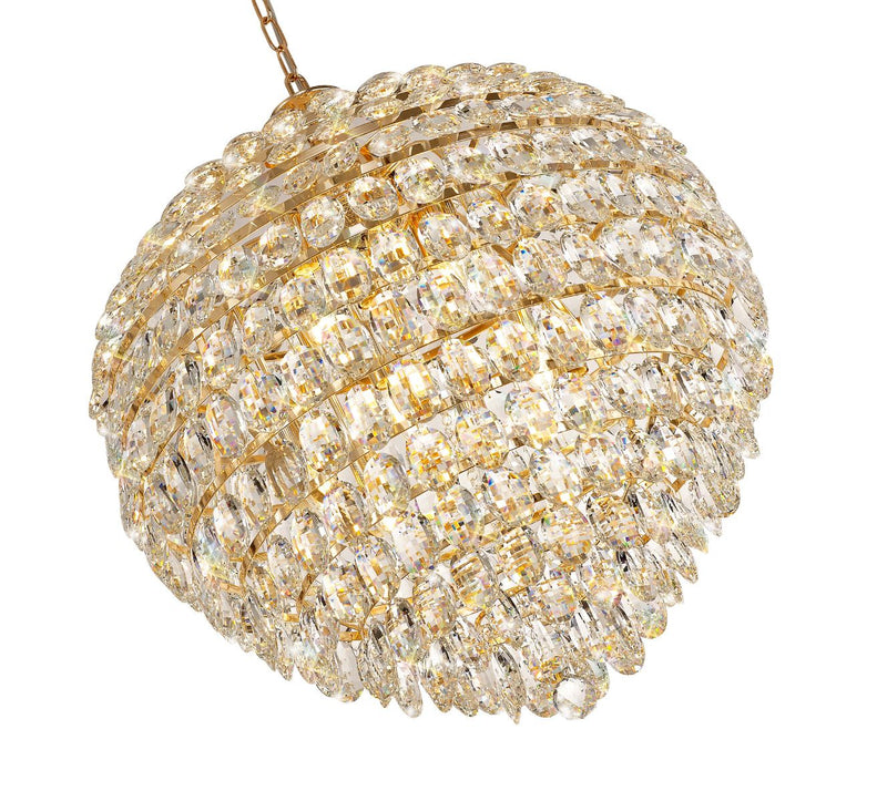 Diyas Coniston Pendant, 12 Light E14, French Gold/Crystal Item Weight: 20.4kg • IL32810