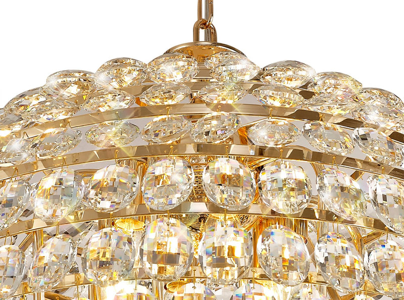 Diyas Coniston Pendant, 12 Light E14, French Gold/Crystal Item Weight: 20.4kg • IL32810