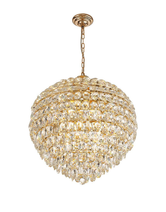 Diyas Coniston Pendant, 12 Light E14, French Gold/Crystal Item Weight: 20.4kg • IL32810