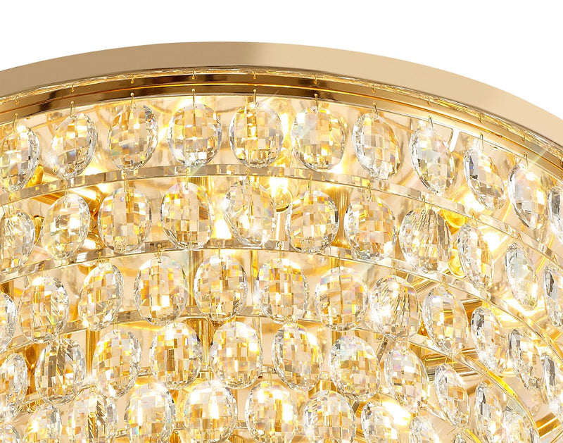 Diyas Coniston Flush Ceiling, 12 Light E14, French Gold/Crystal Item Weight: 24.3kg • IL32818