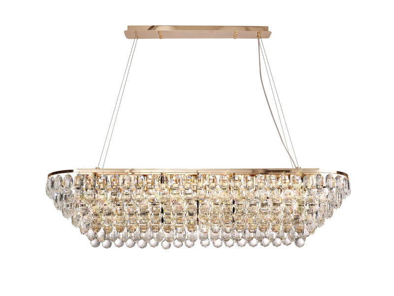 Diyas Coniston Linear Pendant, 14 Light E14, French Gold/Crystal Item Weight: 27.1kg • IL32823