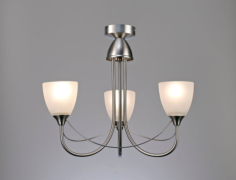 Deco Cooper Ceiling 3 Light Pendant Convertible to Semi FlushE14 Satin Nickel/Opal Glass • D0042