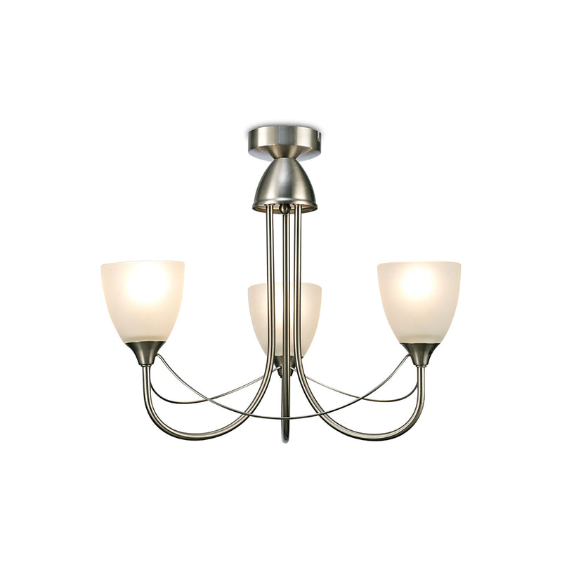 Deco Cooper Ceiling 3 Light Pendant Convertible to Semi FlushE14 Satin Nickel/Opal Glass • D0042