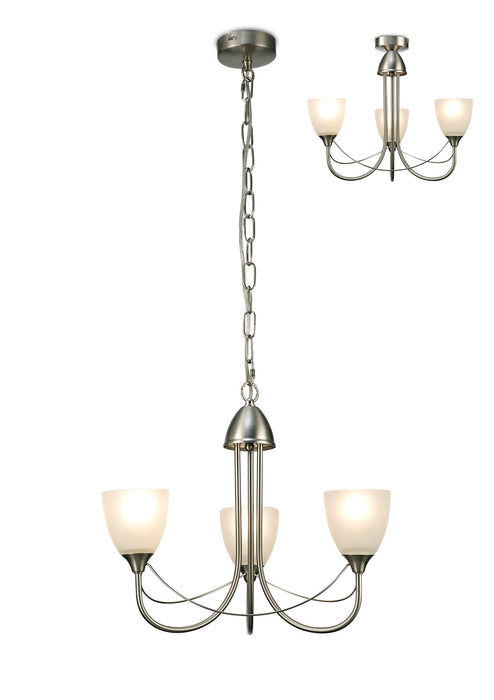 Deco Cooper Ceiling 3 Light Pendant Convertible to Semi FlushE14 Satin Nickel/Opal Glass • D0042