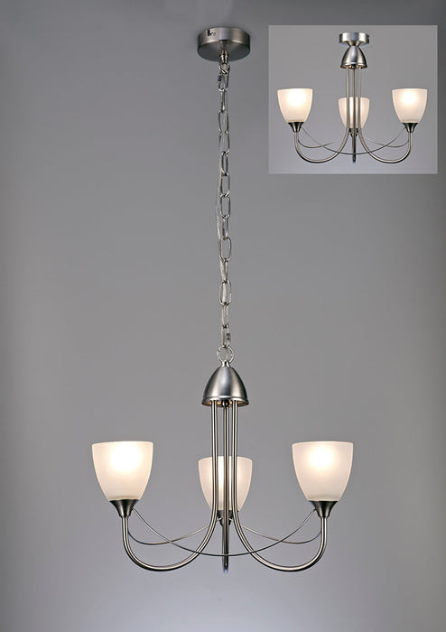 Deco Cooper Ceiling 3 Light Pendant Convertible to Semi FlushE14 Satin Nickel/Opal Glass • D0042