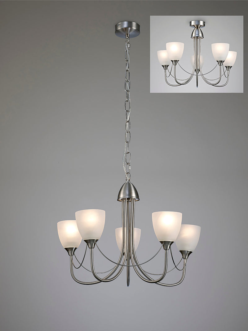 Deco Cooper Ceiling 5 Light Pendant/Semi Flush Convertible E14 Satin Nickel/Opal Glass • D0236