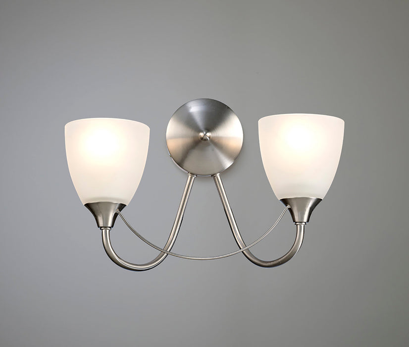 Deco Cooper Wall Lamp 2 Light E14 Satin Nickel/Opal Glass • D0237