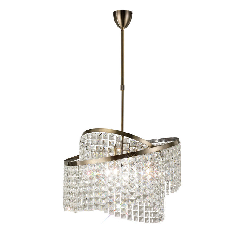 Diyas Cortina Telescopic Pendant 8 Light G9 With Adjustable Rings Antique Brass/Crystal • IL30094