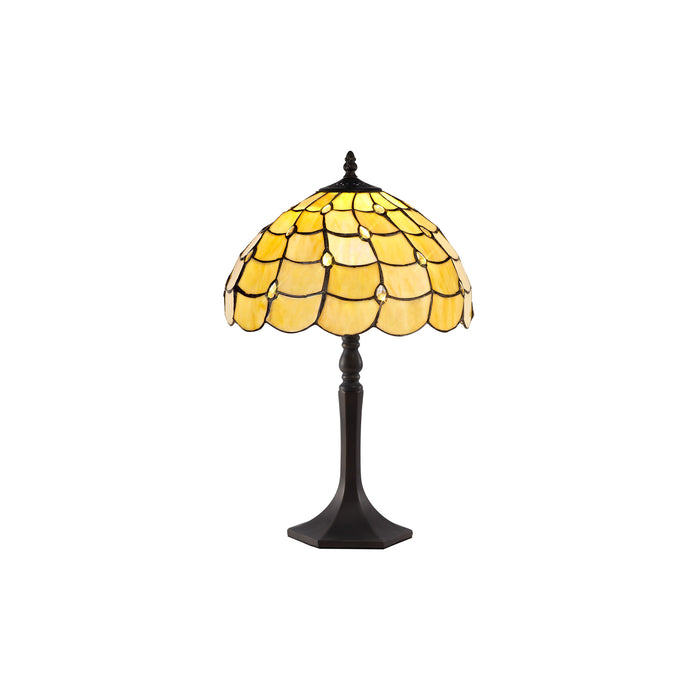 Regal Lighting SL-1447 1 Light Octagonal Tiffany Table Lamp 30cm Beige With Clear Crystal Shade