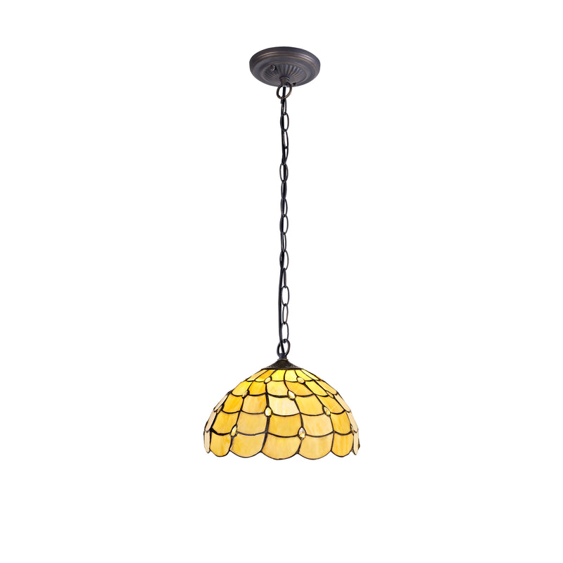 Regal Lighting SL-1446 1 Light 30cm Tiffany Pendant Beige With Clear Crystal Shade