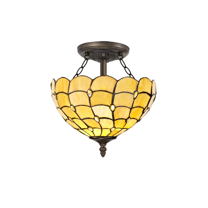 Regal Lighting SL-1443 2 Light 30cm Tiffany Uplighter Semi Flush Beige With Clear Crystal Shade