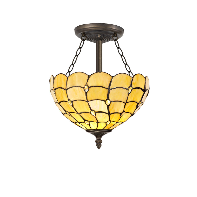 Regal Lighting SL-1442 3 Light 30cm Tiffany Uplighter Semi Flush Beige With Clear Crystal Shade