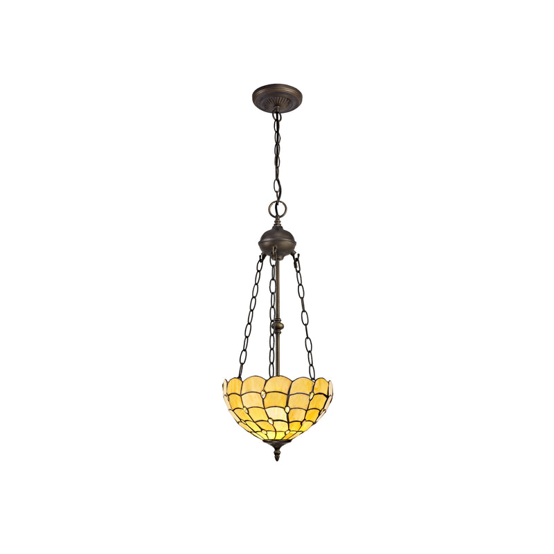 Regal Lighting SL-1441 2 Light 30cm Tiffany Uplighter Pendant Beige With Clear Crystal Shade