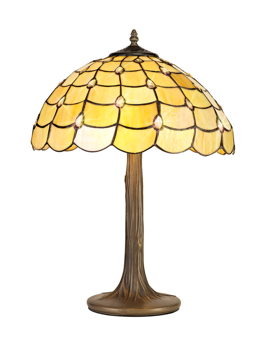 Regal Lighting SL-1439 2 Light Tree Tiffany Table Lamp 40cm Beige With Clear Crystal Shade