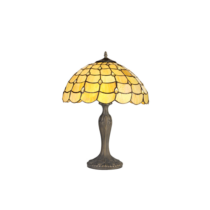 Regal Lighting SL-1438 2 Light Curved Tiffany Table Lamp 40cm Beige With Clear Crystal Shade