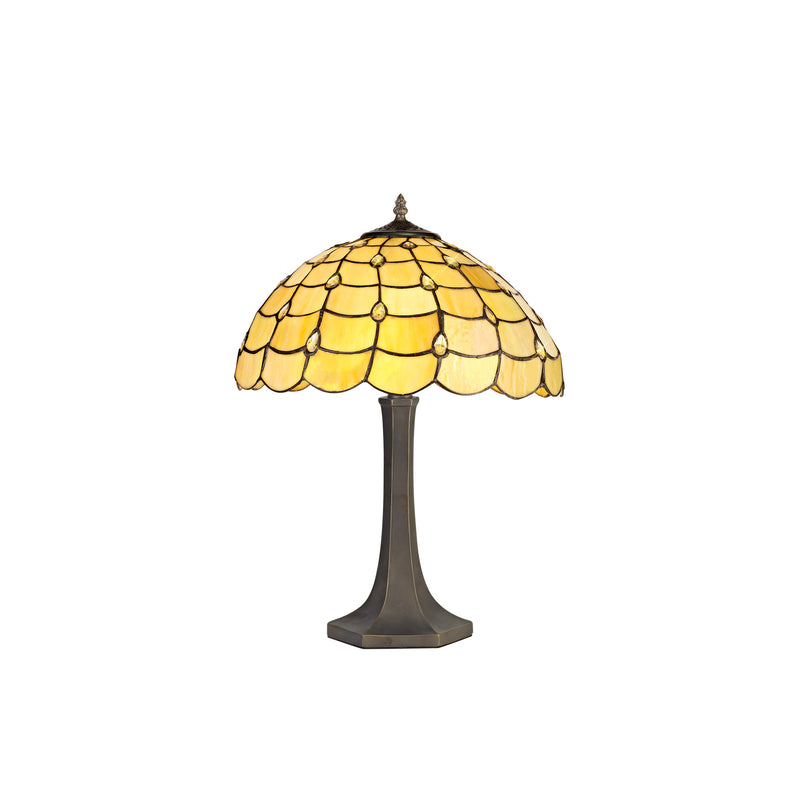 Regal Lighting SL-1437 2 Light Octagonal Tiffany Table Lamp 40cm Beige With Clear Crystal Shade