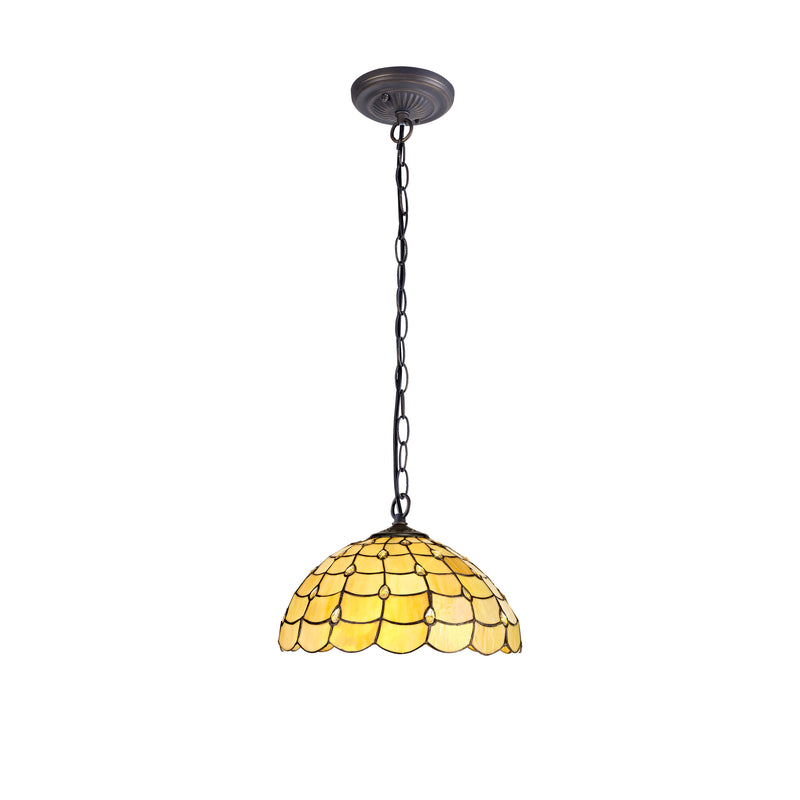 Regal Lighting SL-1436 1 Light 40cm Tiffany Pendant Beige With Clear Crystal Shade