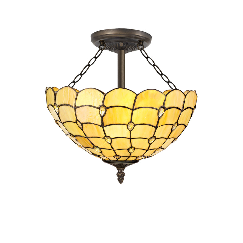 Regal Lighting SL-1433 3 Light 40cm Tiffany Uplighter Semi Flush Beige With Clear Crystal Shade