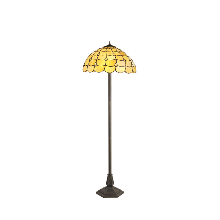 Regal Lighting SL-1431 2 Light Octagonal Tiffany Floor Lamp 40cm Beige With Clear Crystal Shade