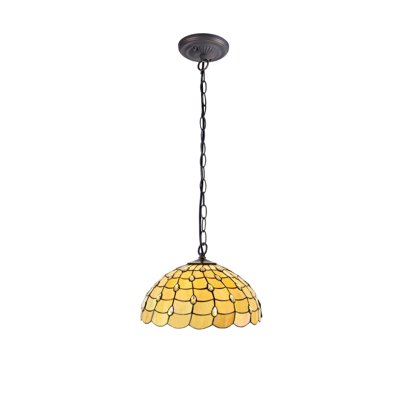 Regal Lighting SL-1428 1 Light 30cm Tiffany Pendant  Beige With Clear Crystal Shade