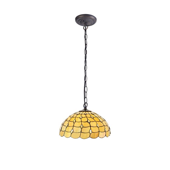 Regal Lighting SL-1428 1 Light 30cm Tiffany Pendant  Beige With Clear Crystal Shade