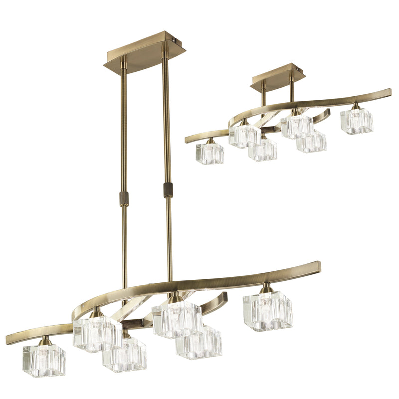 Mantra M2357AB Cuadrax Rectangular Telescopic Semi Flush 6 Light G9, Antique Brass • M2357AB