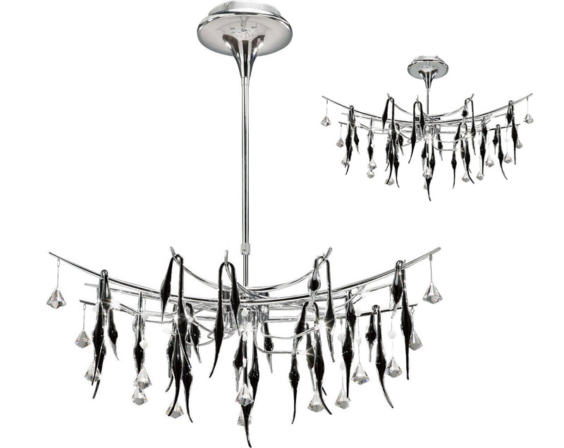 Diyas ## Cygnet Pendant Oval 11 Light G4 Polished Chrome/Black Glass/Crystal, NOT LED/CFL Compatible • IL50416