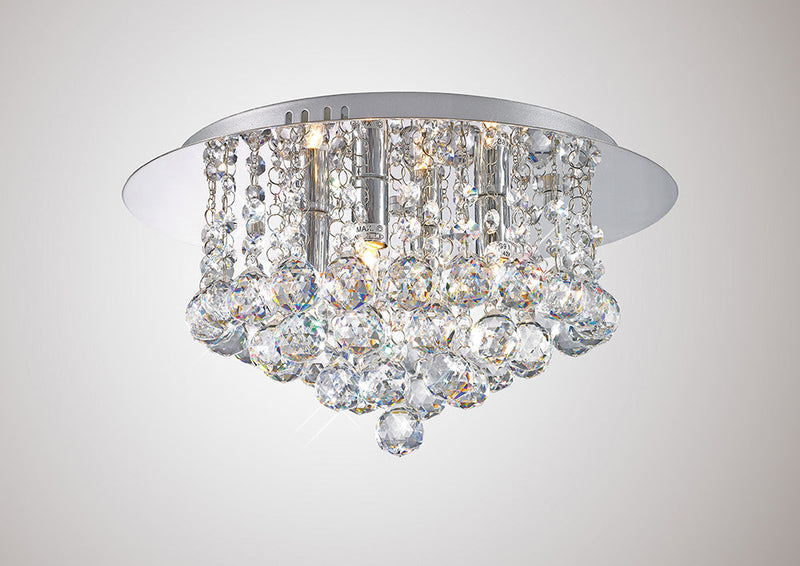 Deco Dahlia Flush Ceiling, 350mm Round, 4 Light G9 Polished Chrome/Crystal • D0002