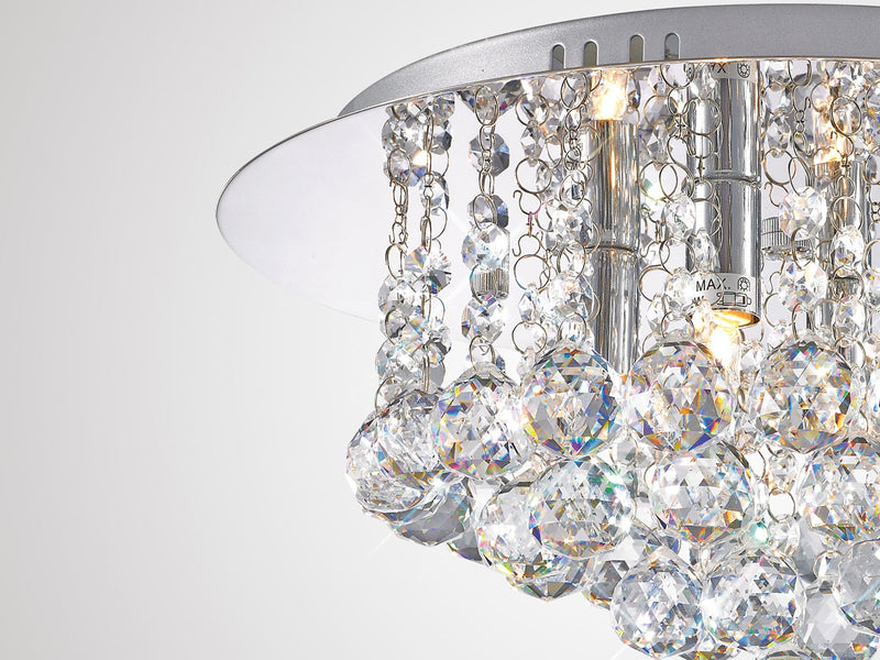 Deco Dahlia Flush Ceiling, 350mm Round, 4 Light G9 Polished Chrome/Crystal • D0002