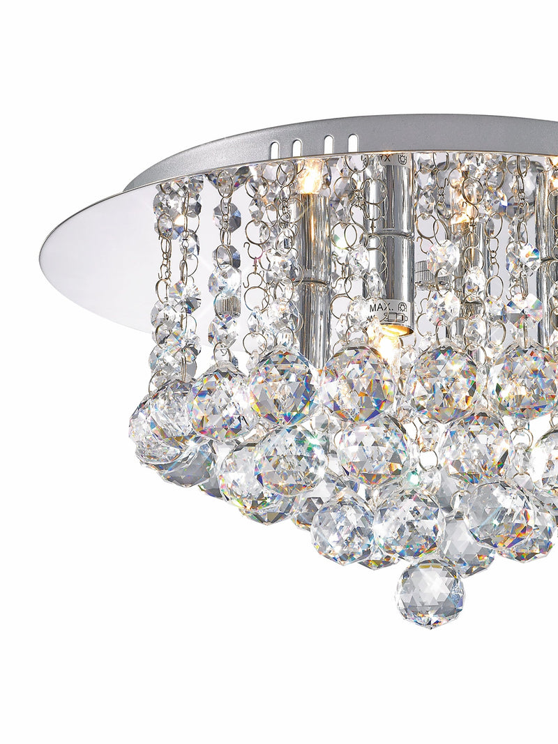 Deco Dahlia Flush Ceiling, 350mm Round, 4 Light G9 Polished Chrome/Crystal • D0002