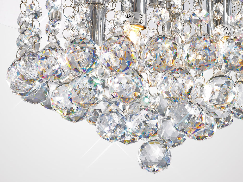 Deco Dahlia Flush Ceiling, 350mm Round, 4 Light G9 Polished Chrome/Crystal • D0002