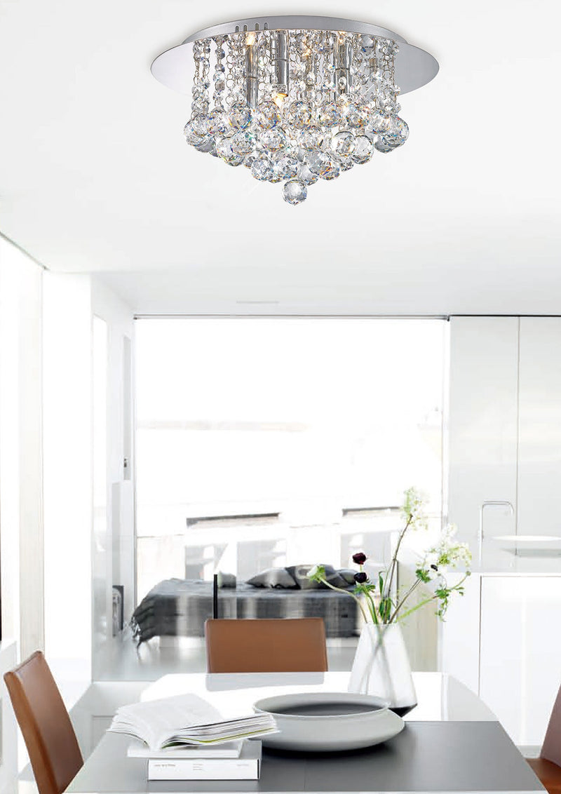 Deco Dahlia Flush Ceiling, 350mm Round, 4 Light G9 Polished Chrome/Crystal • D0002
