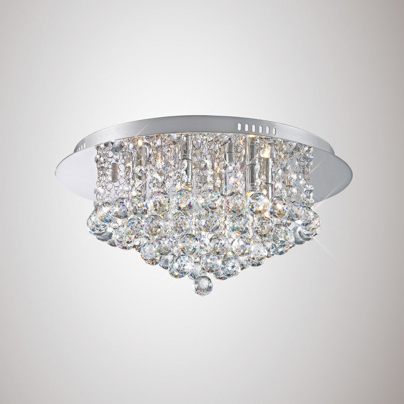 Deco Dahlia Flush Ceiling, 450mm Round, 6 Light G9 Polished Chrome/Crystal • D0003