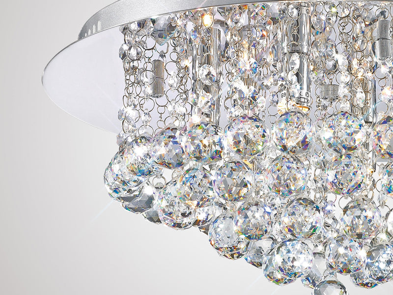 Deco Dahlia Flush Ceiling, 450mm Round, 6 Light G9 Polished Chrome/Crystal • D0003