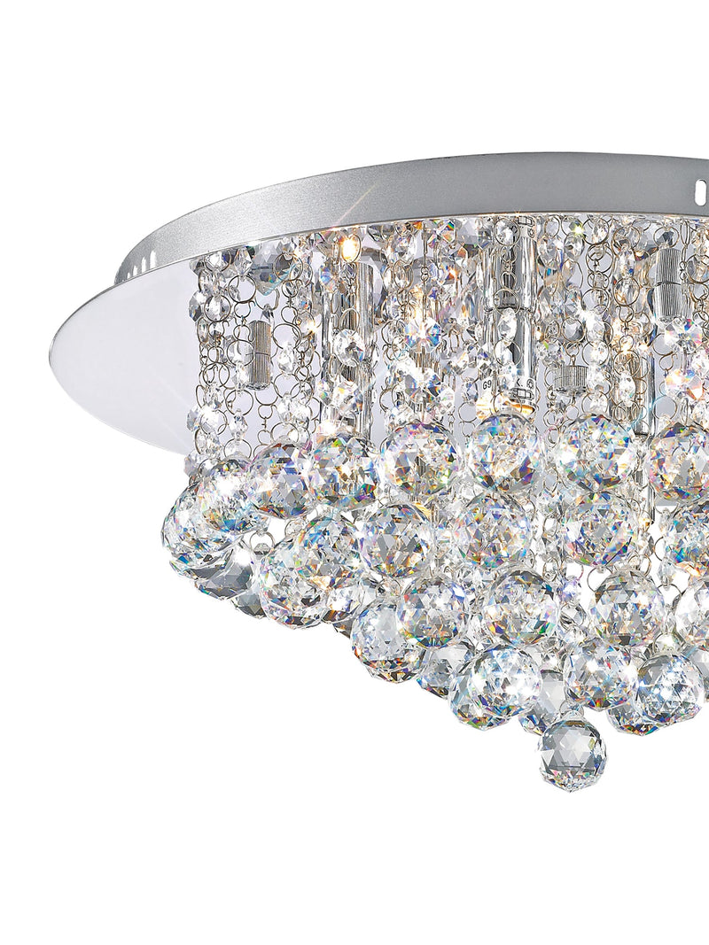 Deco Dahlia Flush Ceiling, 450mm Round, 6 Light G9 Polished Chrome/Crystal • D0003