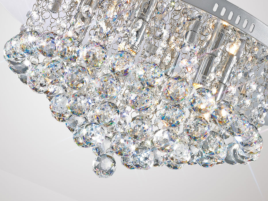 Deco Dahlia Flush Ceiling, 450mm Round, 6 Light G9 Polished Chrome/Crystal • D0003