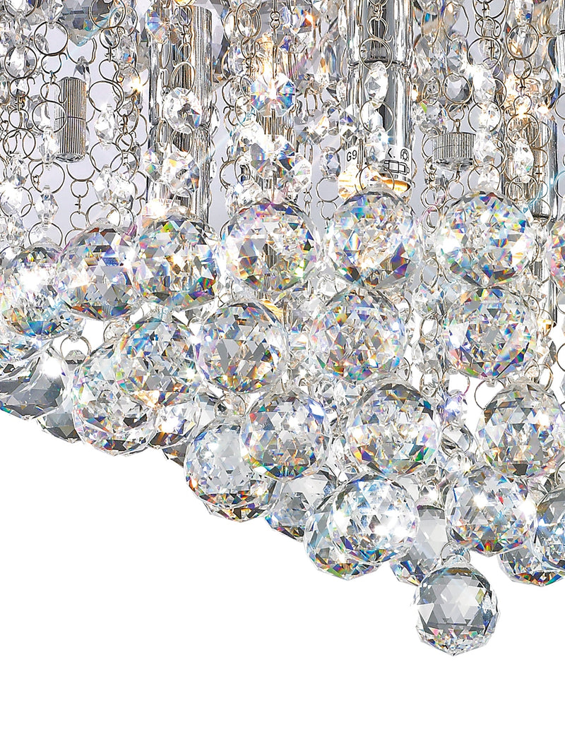 Deco Dahlia Flush Ceiling, 450mm Round, 6 Light G9 Polished Chrome/Crystal • D0003