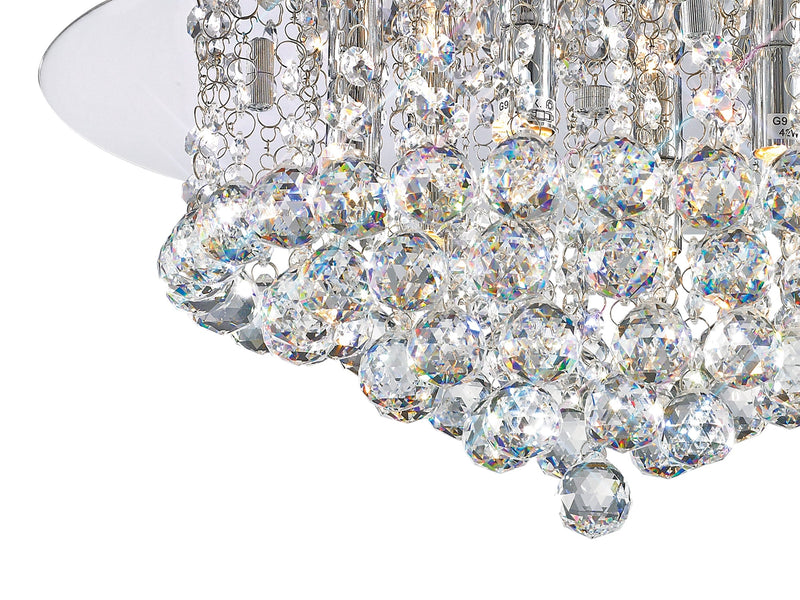 Deco Dahlia Flush Ceiling, 450mm Round, 6 Light G9 Polished Chrome/Crystal • D0003