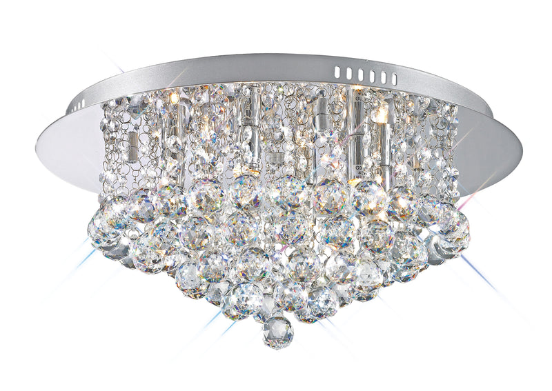 Deco Dahlia Flush Ceiling, 450mm Round, 6 Light G9 Polished Chrome/Crystal • D0003