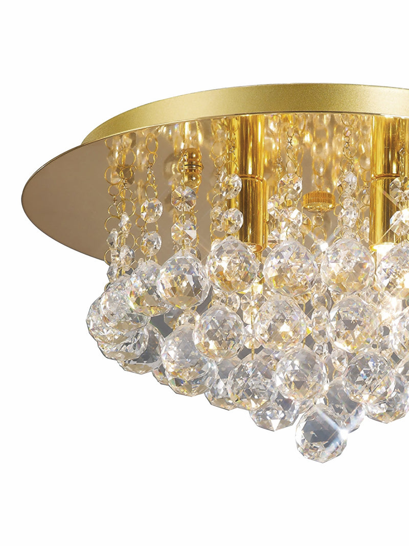 Deco Dahlia Flush Ceiling, 350mm Round, 4 Light G9 Crystal French Gold • D0004