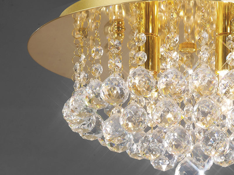 Deco Dahlia Flush Ceiling, 350mm Round, 4 Light G9 Crystal French Gold • D0004