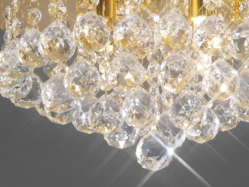 Deco Dahlia Flush Ceiling, 350mm Round, 4 Light G9 Crystal French Gold • D0004