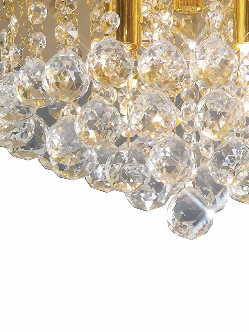 Deco Dahlia Flush Ceiling, 350mm Round, 4 Light G9 Crystal French Gold • D0004