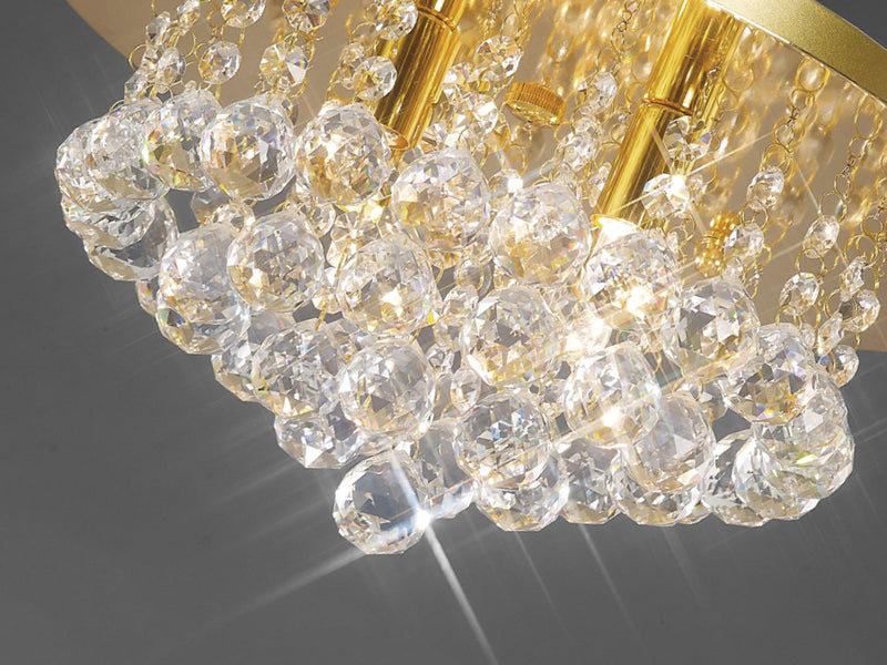 Deco Dahlia Flush Ceiling, 350mm Round, 4 Light G9 Crystal French Gold • D0004