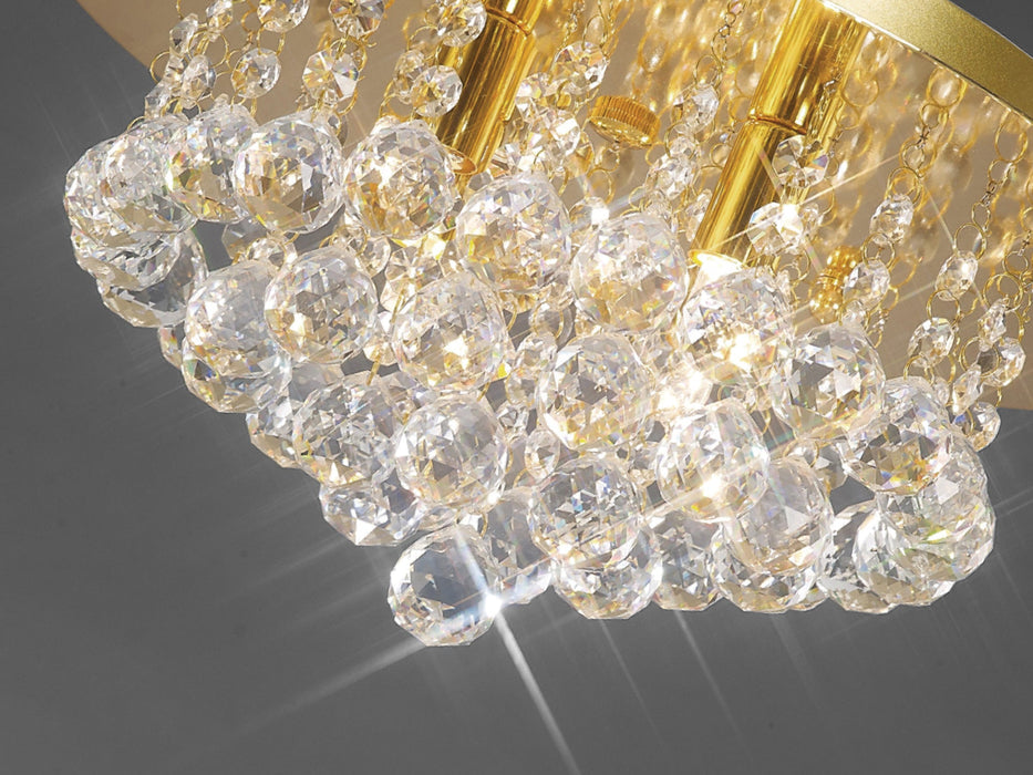 Deco Dahlia Flush Ceiling, 350mm Round, 4 Light G9 Crystal French Gold • D0004