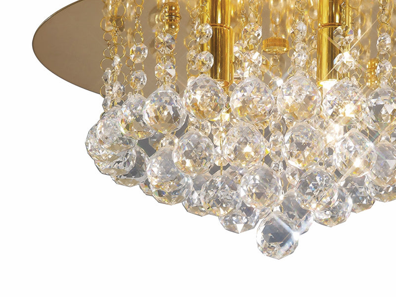 Deco Dahlia Flush Ceiling, 350mm Round, 4 Light G9 Crystal French Gold • D0004