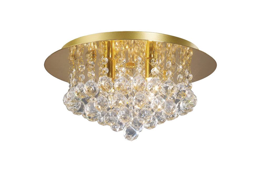 Deco Dahlia Flush Ceiling, 350mm Round, 4 Light G9 Crystal French Gold • D0004
